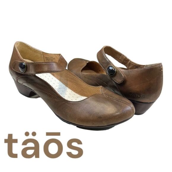Taos Women's Slip-On Samba Leather Mary Jane Heeled Shoes Light Brown Size 9 - Picture 1 of 10